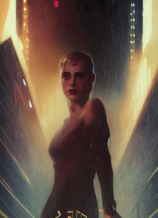 Image similar to movie poster, blade runner, sean young, octane render, highly detailed, digital painting, artstation, concept art, smooth, sharp focus, illustration, art by artgerm and greg rutkowski and alphonse mucha and william - adolphe bouguereau