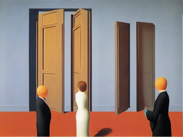 Image similar to infinite recurrsion of doors painting by rene magritte, high detail, high resolution