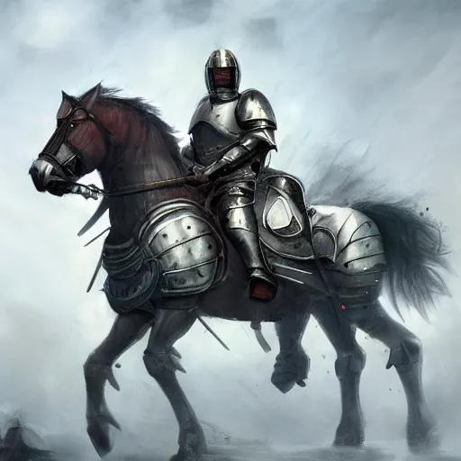 Prompt: a paladin in heavy armor riding on an armored horse through a field, artstation hall of fame gallery, editors choice, # 1 digital painting of all time, most beautiful image ever created, emotionally evocative, greatest art ever made, lifetime achievement magnum opus masterpiece, the most amazing breathtaking image with the deepest message ever painted, a thing of beauty beyond imagination or words