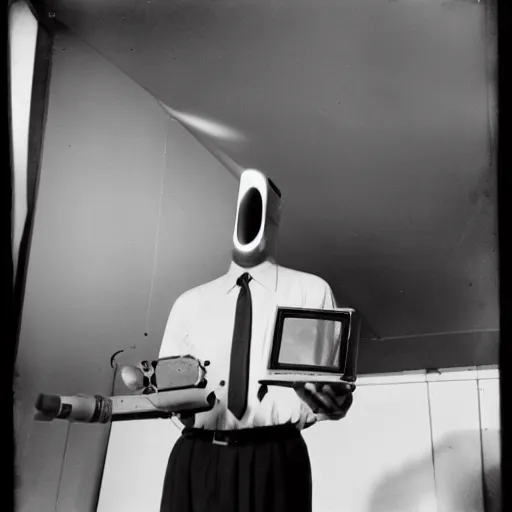 Image similar to man with projector head, 1960 photograph