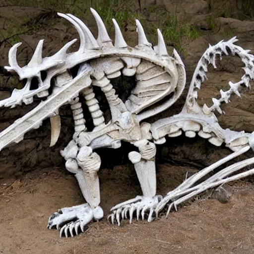 Prompt: a dragon made out of bones