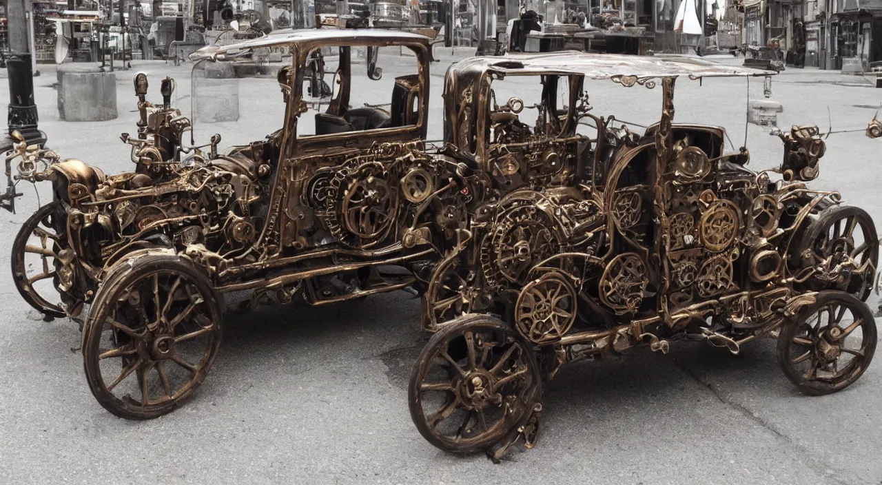 Image similar to a steampunk car