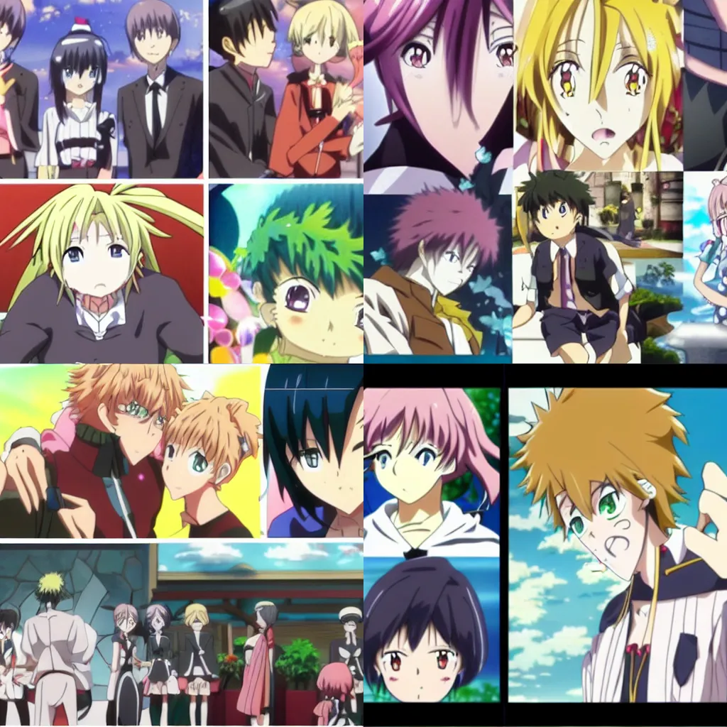 Prompt: collage screencaps of anime eyecatch movie