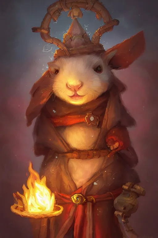 Image similar to cute little anthropomorphic Guinea Pig Mage using fire magic, tiny, small, short, Wizard robe, cute and adorable, pretty, beautiful, DnD character art portrait, matte fantasy painting, DeviantArt Artstation, by Jason Felix by Steve Argyle by Tyler Jacobson by Peter Mohrbacher, cinematic lighting