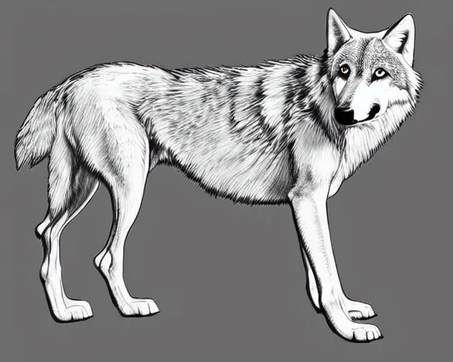 Prompt: professional digital art of a full-body outline of a wolf, very simple, white background and fill, high quality, HD, 8K,