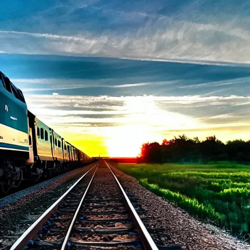 Prompt: ns train driving into the sunset