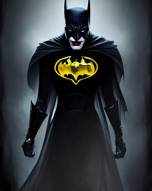 Image similar to vampire batman, evil smile, realistic character concept, full body, sinister pose, comic book, illustration, slender symmetrical face and body, cinematic lighting, hyperdetailed, cgsociety, 8k, high resolution, Charlie Bowater, Tom Bagshaw, Steve Niles, insanely detailed and intricate