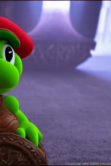 Image similar to very very intricate photorealistic photo of yoshi in an episode of game of thrones, photo is in focus with detailed atmospheric lighting, award - winning details