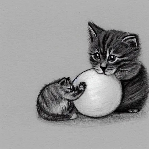 Prompt: a cute drawing of a kitten playing with a wool ball