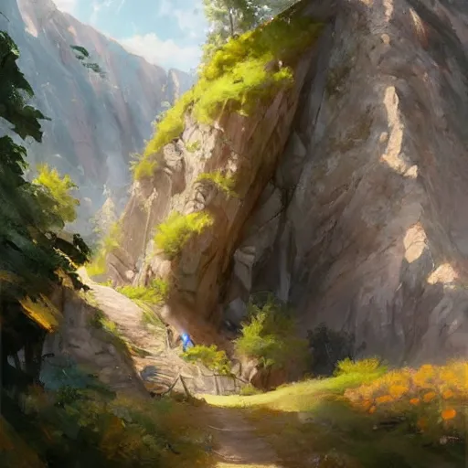 Image similar to Time to climb the mountain path, an expressive oil painting by Ross Tran, John Harris, Krenz Cushart