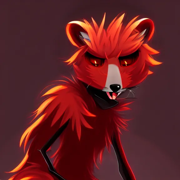 Image similar to furry - male - red - black - weasel - necromancer - fursona uhd ue 5 visual novel pc game expressions