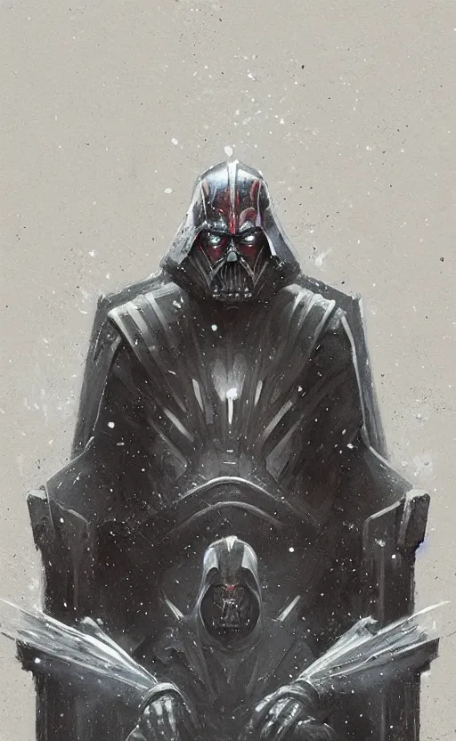 Image similar to « beautiful comic style portrait of sith lord on the throne by greg rutkowski, very detailed »