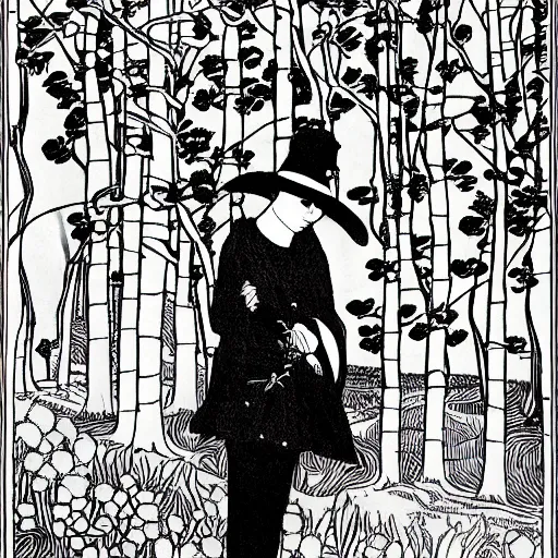 Image similar to a portrait of a character in a scenic environment by aubrey beardsley