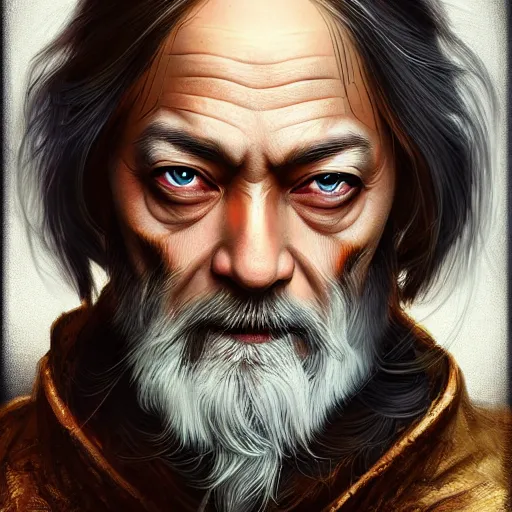 Image similar to Portrait of Osho, D&D, fantasy, intricate, highly detailed, digital painting, trending on artstation, sharp focus, illustration, style of Stanley Artgerm