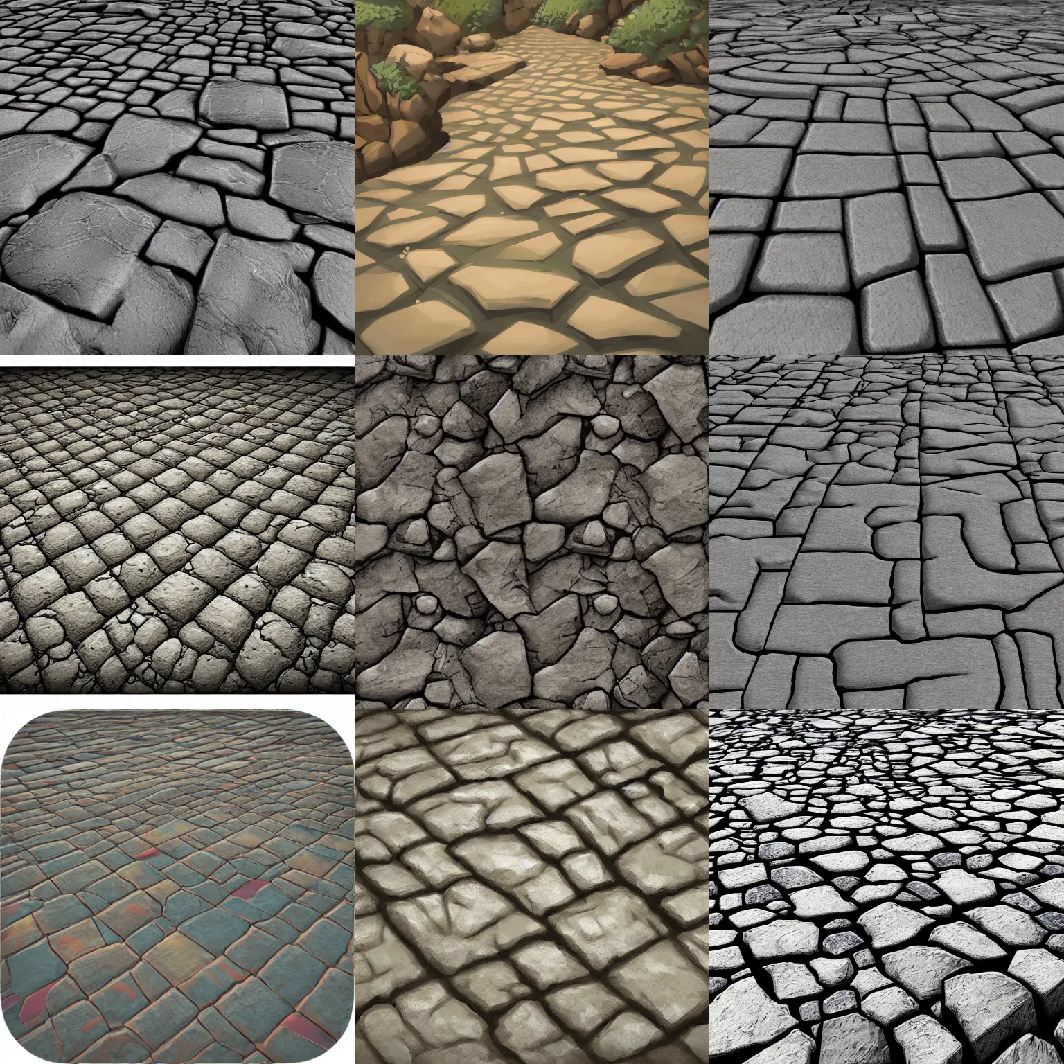 Prompt: cartoon stone old road texture, artstation