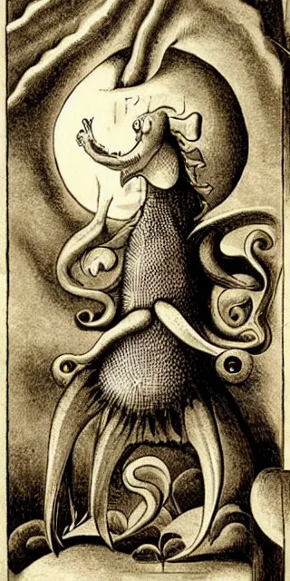 Image similar to whimsical freaky creature sings a unique canto about'as above so below'being ignited by the spirit of haeckel and robert fludd, breakthrough is iminent, glory be to the magic within