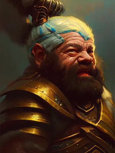 Image similar to a dwarf cleric dnd character, ornamented armor, oil painting, Tooth Wu, Greg Rutkowski, Edgar Maxence and Ross Tran, RPG portrait, dynamic lighting, fantasy art, High contrast, depth of field