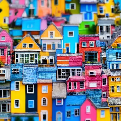 Image similar to A cityscape made up of thousands of tiny colorful houses. Photography.