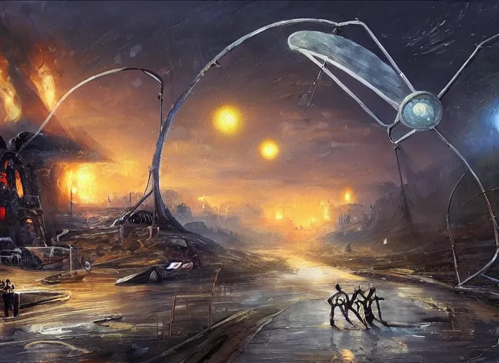 Image similar to concept art of the war of the worlds movie, oil painting by jama jurabaev, extremely detailed, brush hard, artstation, for aaa game, high quality, brush stroke