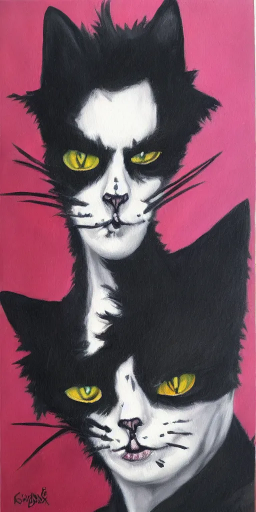 Prompt: cat sid vicious punk glam goth, oil - paint style