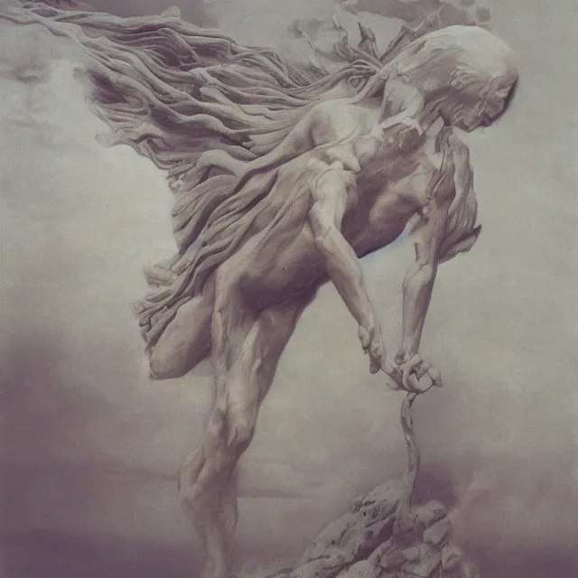 Image similar to Boreas by Zdzisław Beksiński, oil on canvas