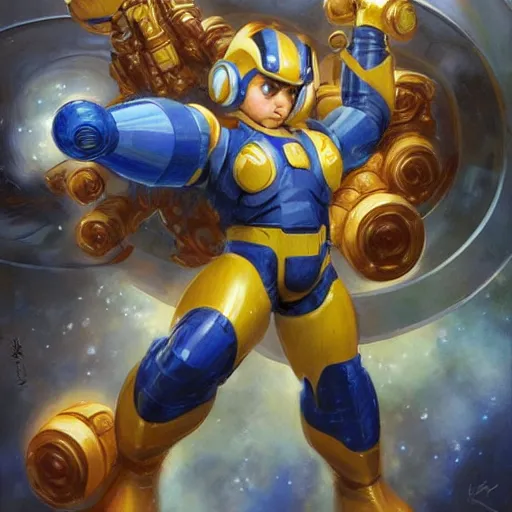 Image similar to Thicc megaman art by Donato Giancola and Bayard Wu, digital art, trending on artstation