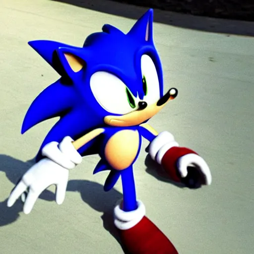 Prompt: Low Quality paparazzi photo of sonic