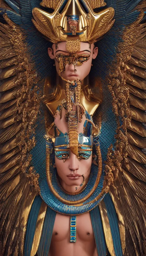 Image similar to egyptian bionic god, fallen angels, highly detailed, digital painting, good, refreshing, detailed and intricate, ornate, hyper realistic, trending on artstation, octane render, illustration by james jean