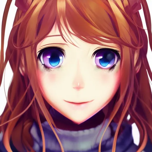 Image similar to full headshot portrait of Monika from Doki Doki Literature Club, drawn by WLOP, by Avetetsuya Studios, anime manga panel, trending on artstation