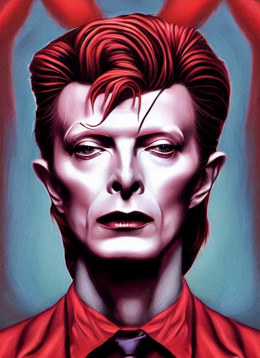 Prompt: twin peaks poster art, portrait of david bowie discovered the secrets of the black lodge, by michael whelan, rossetti bouguereau, artgerm, retro, nostalgic, old fashioned