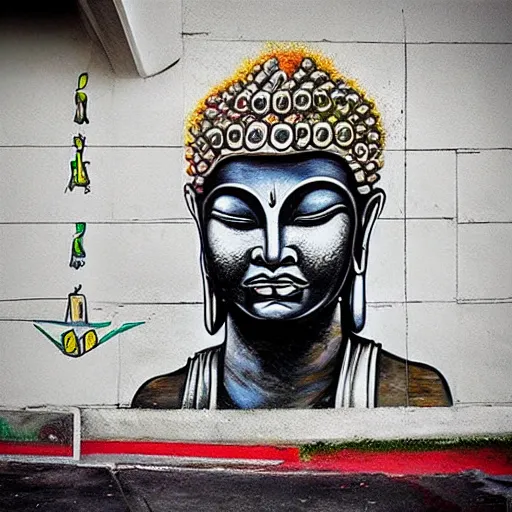 Image similar to street art hip hop gangsta buddha