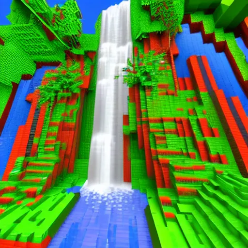 Image similar to a beautiful waterfall, 3 d voxel art