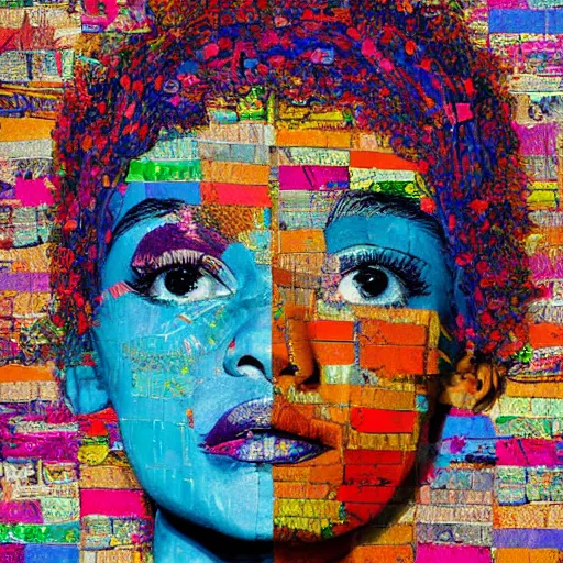 Prompt: anima girl lost in colors artwork by el anatsui