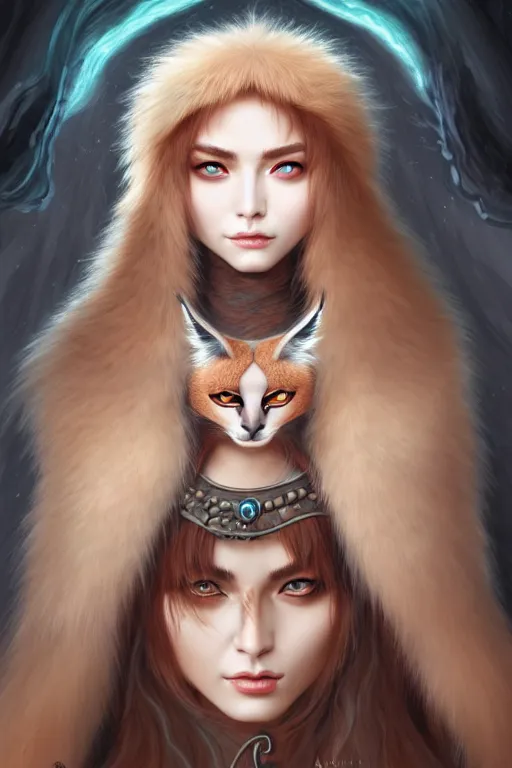 Image similar to beautiful ancient witch with cute caracal face uses fluffy fur magic, highly detailed, digital painting, artstation, sharp focus, illustration, art by tan zi and ayanamikodon and alphonse and wlop