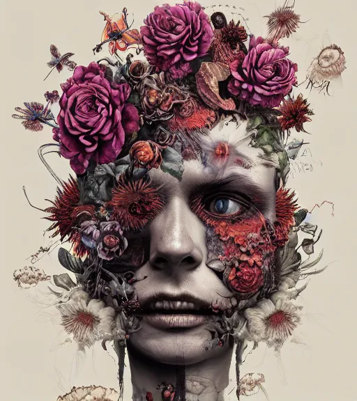 Image similar to portrait, nightmare anomalies, flowers by dariusz zawadzki, kenneth blom, mental alchemy, james jean, pablo amaringo, naudline pierre, contemporary art, hyper detailed