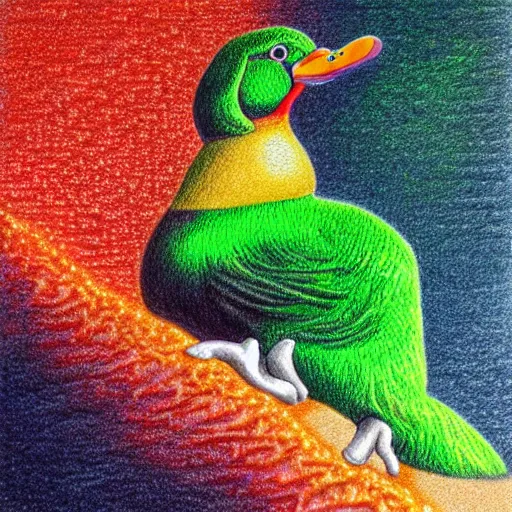 Image similar to Colored pencil art on paper, Magma Lava Duck, highly detailed, artstation, MasterPiece, Award-Winning, Caran d'Ache Luminance