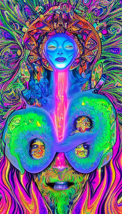 Prompt: portrait of a digital shaman, by lisa frank,