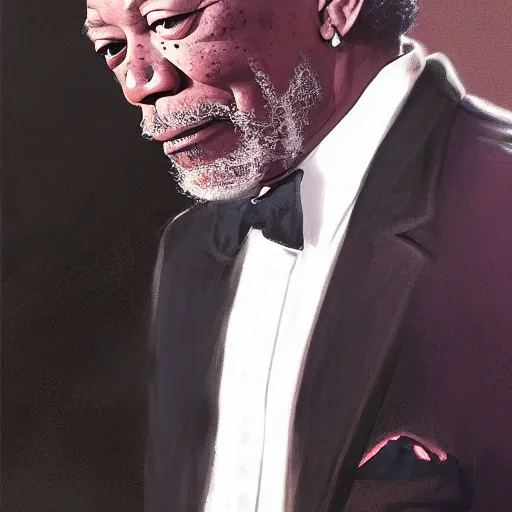 Image similar to morgan freeman wearing a tuxedo, portrait, highly detailed, digital painting, artstation, concept art, sharp focus, illustration, art by artgerm and greg rutkowski and alphonse mucha