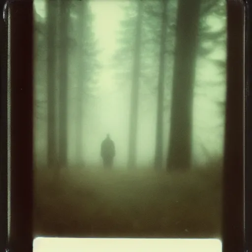 Prompt: blurry Polaroid of a cryptid emerging from the mist