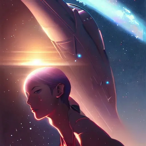 Prompt: beautiful painting fully automated luxury space communism, by charlie bowater, ross tran, artgerm, and makoto shinkai, detailed, inked, western comic book art