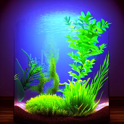 Prompt: glowing aquarium with plants inside digital art scary gothic mysterious
