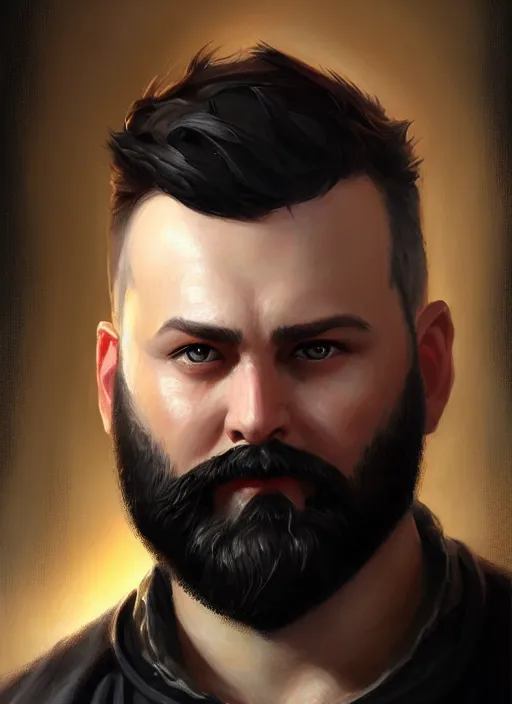 Image similar to a _ fantasy _ style _ portrait _ painting _ of white male short black hair chubby disconnected beard, rpg dnd oil _ painting _ unreal _ 5 _ daz. _ rpg _ portrait _ extremely _ detailed _ artgerm _ greg _ rutkowski _ greg