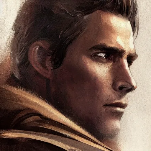 Image similar to portrait of a man by greg rutkowski, a jedi knight that looks like matt bomer, wearing brown robes, star wars expanded universe, he is about 3 0 years old, highly detailed portrait, digital painting, artstation, concept art, smooth, sharp foccus ilustration, artstation hq