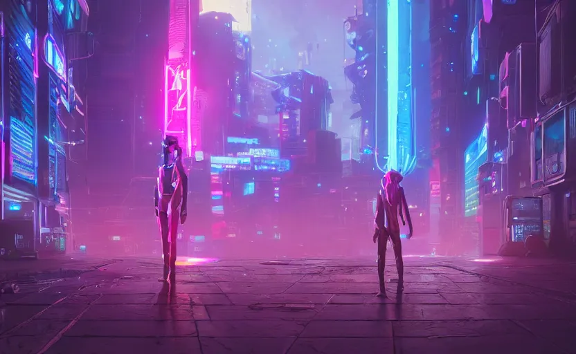 Image similar to A rainbow wizard in a cyberpunk city, magical portal, cyberpunk, glowing runes, technology, Low level, rendered by Beeple, Makoto Shinkai, syd meade, simon stålenhag, environment concept, synthwave style, digital art, unreal engine, WLOP, trending on artstation, 4K UHD image, octane render,