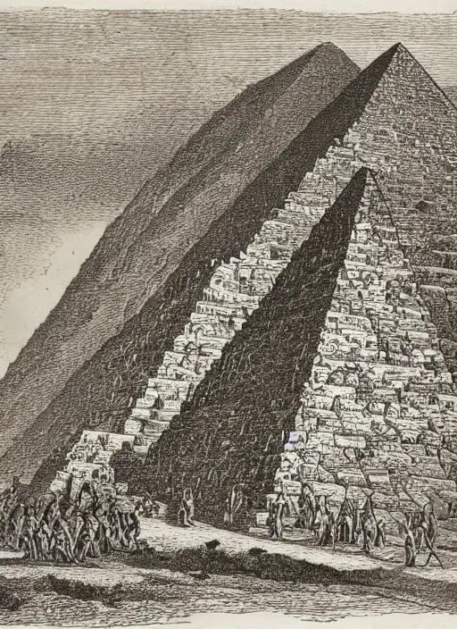 Prompt: nyarlatothep, the bloody tongue, pyramids in the background, in the style of gustav dore