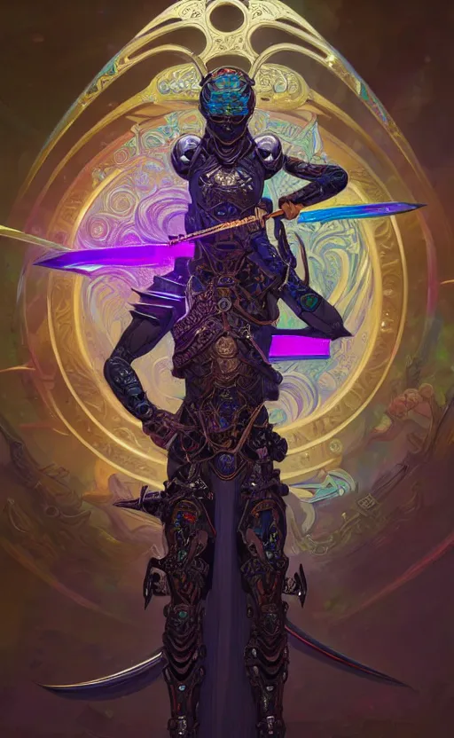 Prompt: iridescent opal cyborg ninja warrior, intricate ornate details, morandi color scheme, hd, illustration, epic, d & d, fantasy, intricate, elegant, highly detailed, wide angle, digital painting, artstation, concept art, smooth, sharp focus, illustration, wallpaper, art by artgerm and greg rutkowski and alphonse mucha and jin xiaodi