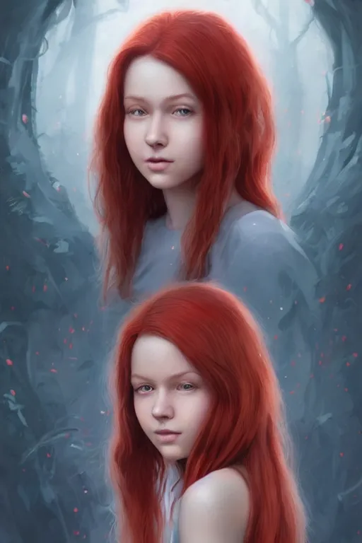 Image similar to ultra realistic style illustration of a beautiful cute red haired joyful teen girl, full body portrait, long hair, sci - fi, fantasy, intricate, elegant, digital painting, artstation, concept art, smooth, sharp focus, 8 k frostbite 3 engine, ultra detailed, art by artgerm and greg rutkowski and magali villeneuve