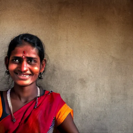 Prompt: a dramatic photograph of worker from india, beautiful smile, cinematic lighting