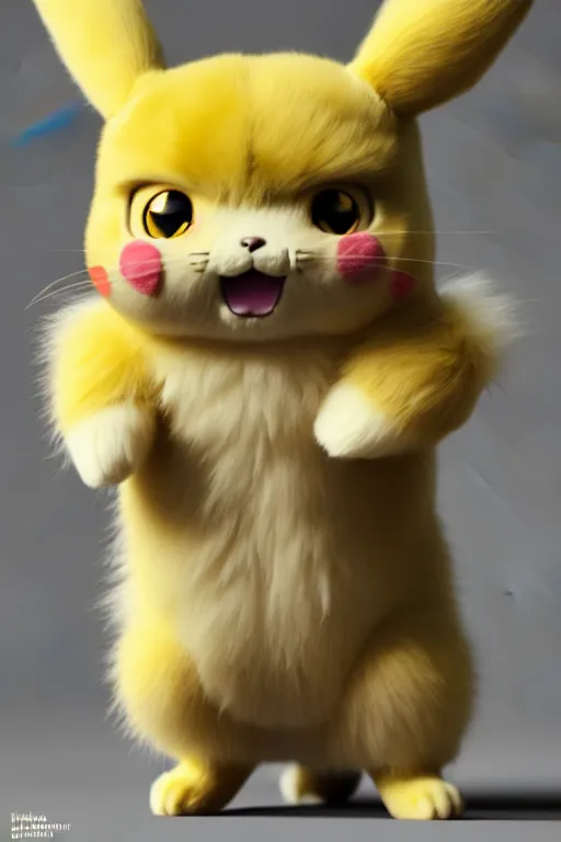 Image similar to high quality 3 d render hyperrealist very cute muted color fluffy! pikachu cat hybrid highly detailed, vray smooth, in the style of detective pikachu, hannah yata charlie immer, soft indoor light, low angle, uhd 8 k, sharp focus