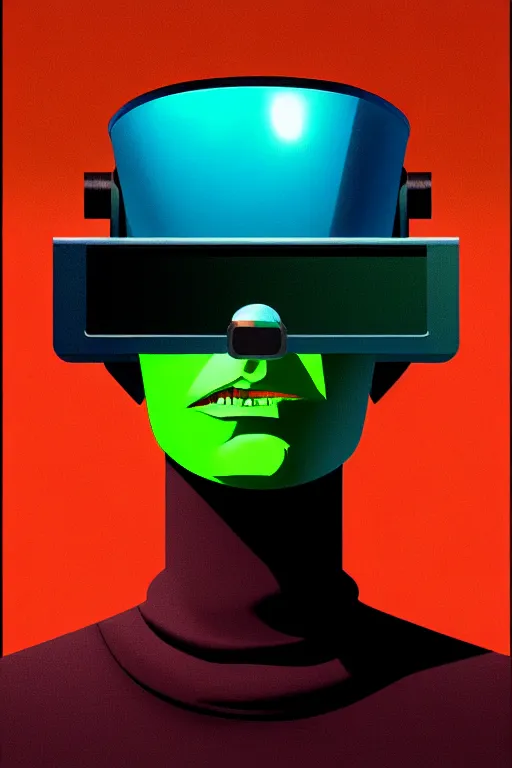 Image similar to trashcan hacker wearing oculus and digital glitch head edward hopper and james gilleard zdzislaw beksisnski higly detailed